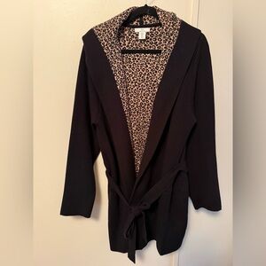 Halston Heritage Black and Pink Leopard Print Cardigan